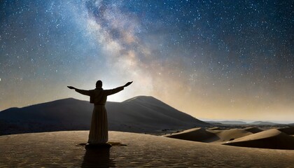 Divine Covenant: Abraham Receives God's Promise Amidst the Countless Stars in the Night Sky	 - obrazy, fototapety, plakaty
