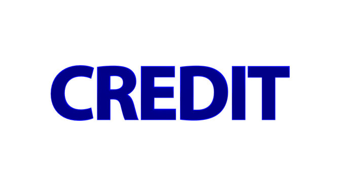 Credit - Kredit, plakative 3D-Schrift, Schulden, verschuldet, Finanzierung, leihen, Rendering, gerendert, Freisteller, Alphakanal
