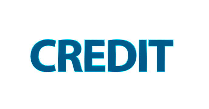 Credit - Kredit, plakative 3D-Schrift, Schulden, verschuldet, Finanzierung, leihen, Rendering, gerendert, Freisteller, Alphakanal

