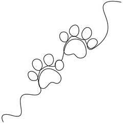 Dog paw  continuous one line art and outline vector art illustration 