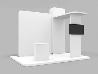 Isometric White Blank Exhibition Trade Show Booth 3D Mockup