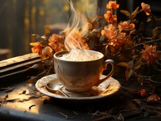Cup of coffee a steam rising from the rim
