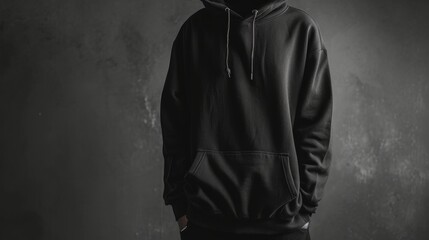 Blank black hoodie template. Hoodie sweatshirt long sleeve with clipping path, hoody for design mockup for print.    - obrazy, fototapety, plakaty