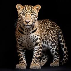 Close up wild leopard on the dark background