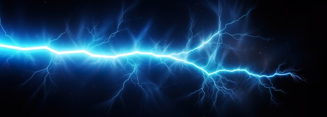 A blue lightning bolt on a black background. generative AI - obrazy, fototapety, plakaty