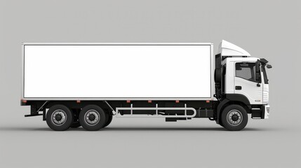 Fototapeta na wymiar Cargo truck with blank side mock up on gray background 