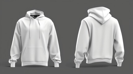 Classic Hoodie technical fashion illustration. hoodie vector template illustration. front and back view. oversized. drop shoulder. unisex. white color. CAD mockup   