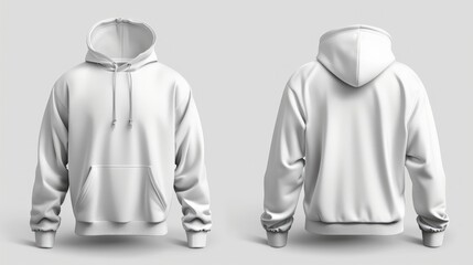 Classic Hoodie technical fashion illustration. hoodie vector template illustration. front and back view. oversized. drop shoulder. unisex. white color. CAD mockup   