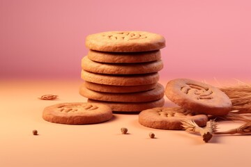 Cinnamon-Spiced Biscuits with a Warm and Inviting Aroma, on isolated pink background, Generative AI