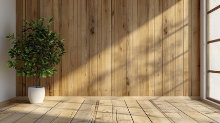 Front view of a blank wall in a room with wooden planks. a mockup   