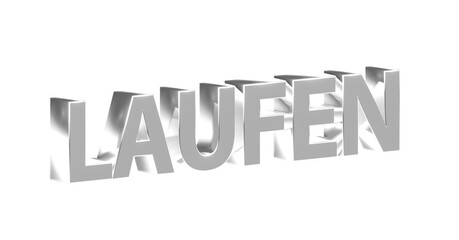 Laufen, Joggen, Laufschuhe, Fitness, Sport, Outdoor, Marathon - silberne plakative 3D-Schrift, Freisteller, Rendering
