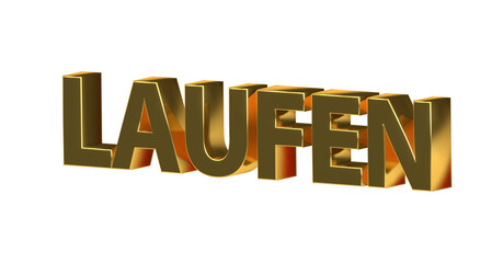 Laufen, Joggen, Laufschuhe, Fitness, Sport, Outdoor, Marathon - goldene plakative 3D-Schrift, Freisteller, Rendering
