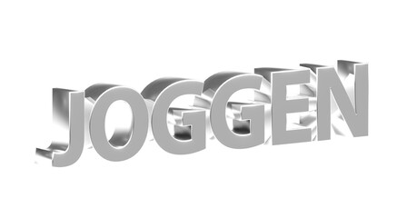 Joggen - silberne plakative 3D-Schrift, Sport, Laufen, Fitness, Gesundheit, Ausdauer, Freisteller, Rendering
