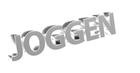 Joggen, Laufen, Fitness, Sport, Bewegung, Gesundheit, Ausdauer - silberne plakative 3D-Schrift, Freisteller, Rendering
