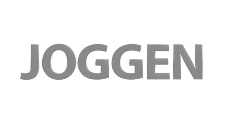 Joggen, Laufen, Fitness, Sport, Bewegung, Gesundheit, Ausdauer - silberne plakative 3D-Schrift, Freisteller, Rendering
