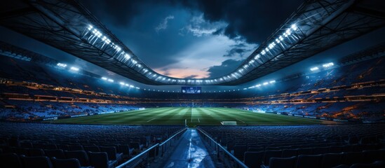 football stadium view for night game - obrazy, fototapety, plakaty
