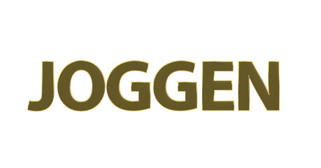 Joggen, Laufen, Fitness, Sport, Bewegung, Gesundheit, Ausdauer - goldene plakative 3D-Schrift, Freisteller, Rendering
