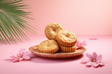Coconut Biscuits with a Tropical Flair, on isolated pink background, Generative AI