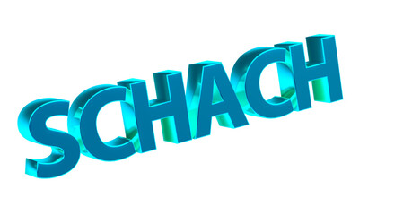 Schach, Spiel, Sport, Strategie, Konzentration, Schachmatt - hellblaue plakative 3D-Schrift, Freisteller, Rendering
