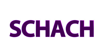 Schach, Spiel, Sport, Strategie, Konzentration, Schachmatt - violette plakative 3D-Schrift, Freisteller, Rendering
