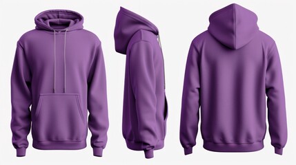 Purple hooded sweatshirt mockup set, cut out   