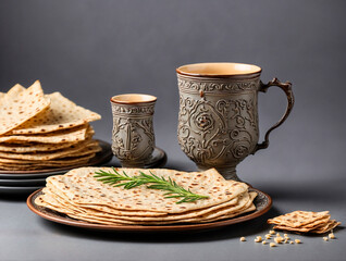 Traditional Jewish flatbread (matsa) for Passover. - obrazy, fototapety, plakaty