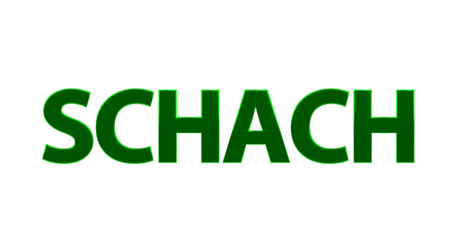 Schach, Spiel, Sport, Strategie, Konzentration, Schachmatt - gr&uuml;ne plakative 3D-Schrift, Freisteller, Rendering
