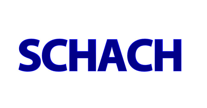 Schach, Spiel, Sport, Strategie, Konzentration, Schachmatt - blaue plakative 3D-Schrift, Freisteller, Rendering
