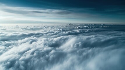 The sea of clouds from above and behind contained black smoke produced by volcanoes. - obrazy, fototapety, plakaty