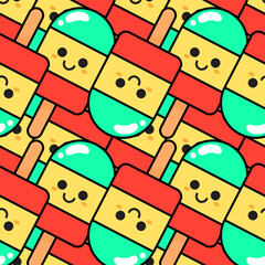 Obraz premium seamless pattern cartoon cute dessert character. cute food wallpaper for textile, gift wrap paper