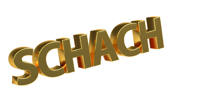 Schach, Spiel, Sport, Strategie, Konzentration, Schachmatt - goldene plakative 3D-Schrift, Freisteller, Rendering
