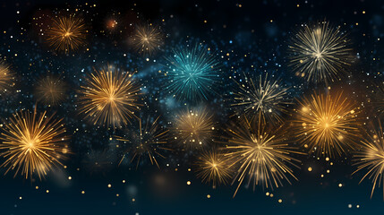 Happy New Year, burning fireworks with bokeh light background