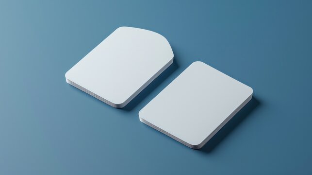 Rounded Corners Business Cards Mock Up For Design Template. Blank Credit Card Mockup Front And Back On A Blue Background In Realistic 3D Rendering   