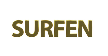 Surfen, Wellenreiten, Windsurfen, Internet, Sport - goldene plakative 3D-Schrift, Freisteller, Rendering
