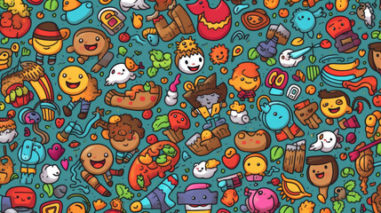 Cute cartoon doodles seamless pattern