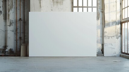 White Blank Canvas with Free Space for Your Design in a Factory Loft extreme closeup    - obrazy, fototapety, plakaty