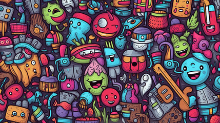 Obraz premium Cute cartoon doodles seamless pattern