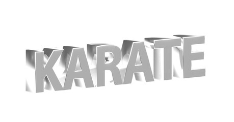 Karate - plakative silberne 3D-Schrift, Kampfsport, Selbstverteidigung, Disziplin, Training, Wettkampf, Tradition, Japan, Karateka,  Körperbeherrschung, Kihon, Kata, Kumite, Rendering