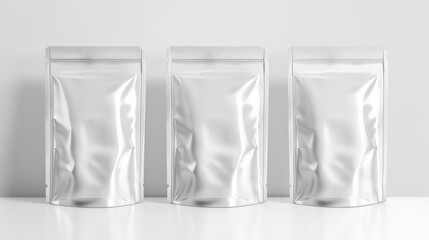 White glossy zip lock plastic bag vector mock-up set. Blank zipper stand-up pouch package mockup kit    - obrazy, fototapety, plakaty