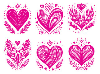 Set of pink hearts - decorative hearts, shape of hearts - vector