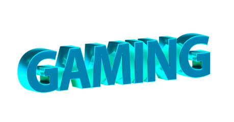 Gaming, plakative blaue 3D-Schrift, Gaming, Computerspiele, Online-Gaming, E-Sport, Gaming-Community, PC-Spiele, Konsolenspiele, Virtual Reality, Multiplayer, Rendering, Freisteller, Alphakanal
