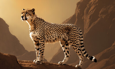 Fantasy Illustration of a wild animal cheetah. Digital art style wallpaper background.