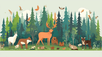 Flat vector of forest animal illustration