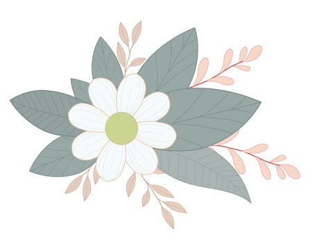 White vintage florwer in springtime. Graphic illustration design on white background.