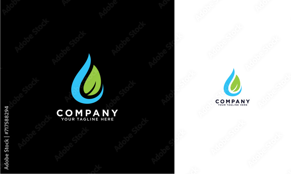 Fototapete water drop with leaf initial logo concept monogram,logo template designed to make your logo process 