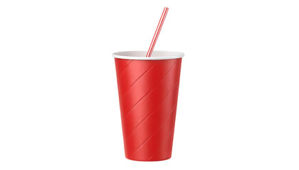 Red paper cup with drinking straw on transparent background. - obrazy, fototapety, plakaty