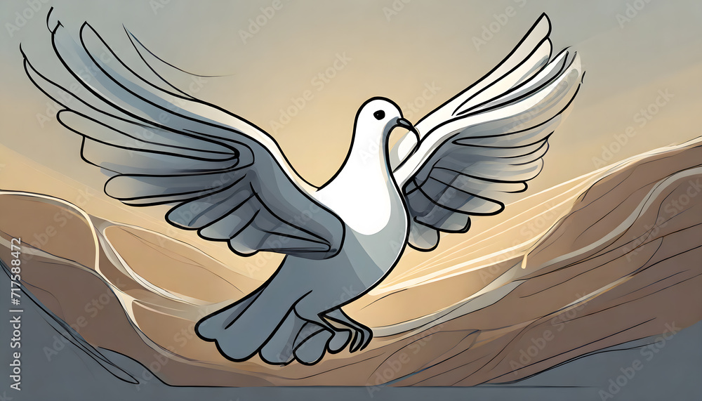Poster white dove in one continuous line drawing. bird symbol of peace and freedom in simple linear. genera