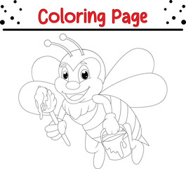 Obraz na płótnie Canvas cute happy bee coloring page