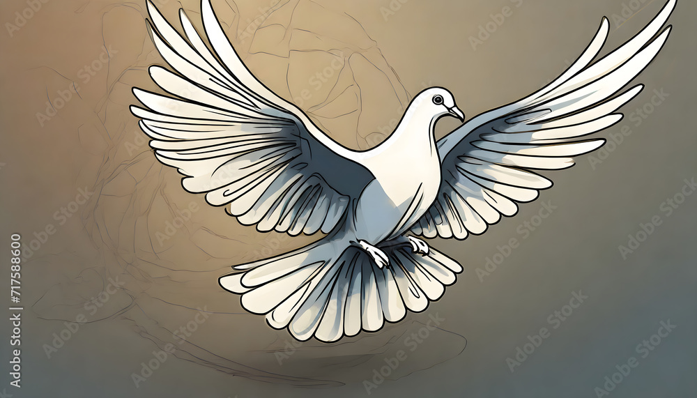 Poster white dove in one continuous line drawing. bird symbol of peace and freedom in simple linear. genera