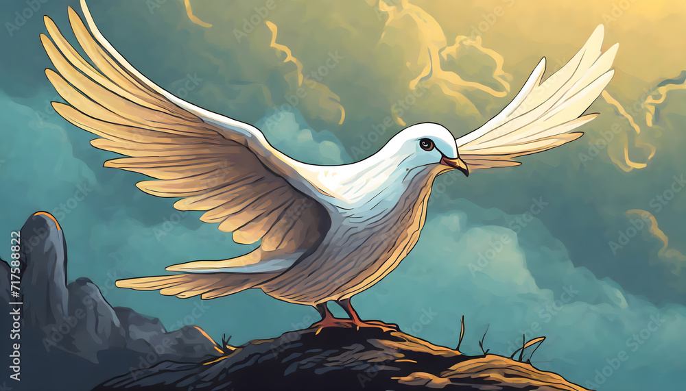 Poster white dove in one continuous line drawing. bird symbol of peace and freedom in simple linear. genera